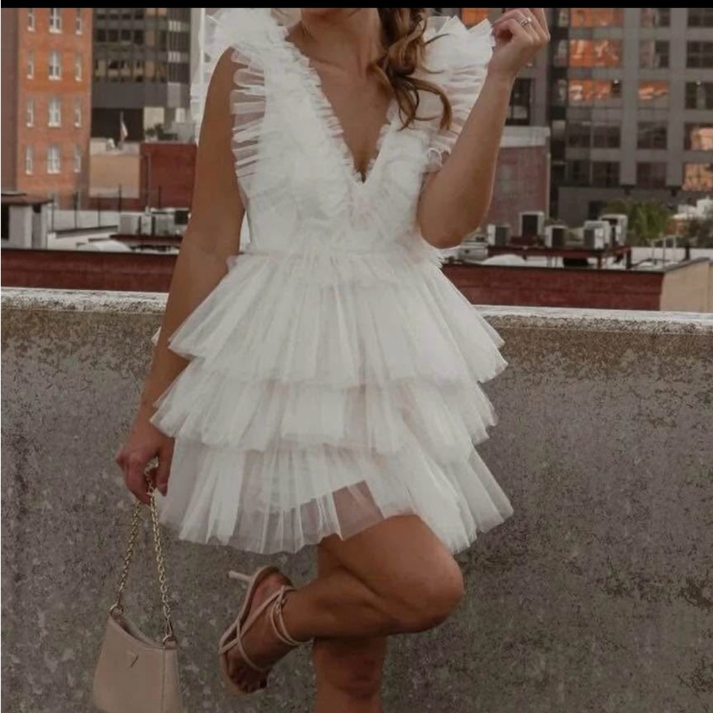 Mabel White Layered Mini Dress